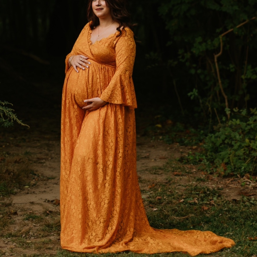 Elegant Lace Maxi Dress in Orange